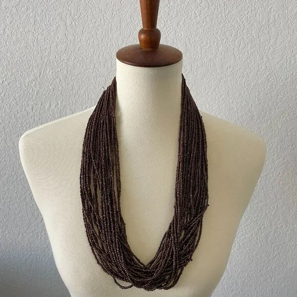 Brown beaded multistrand necklace - Picture 1 of 3